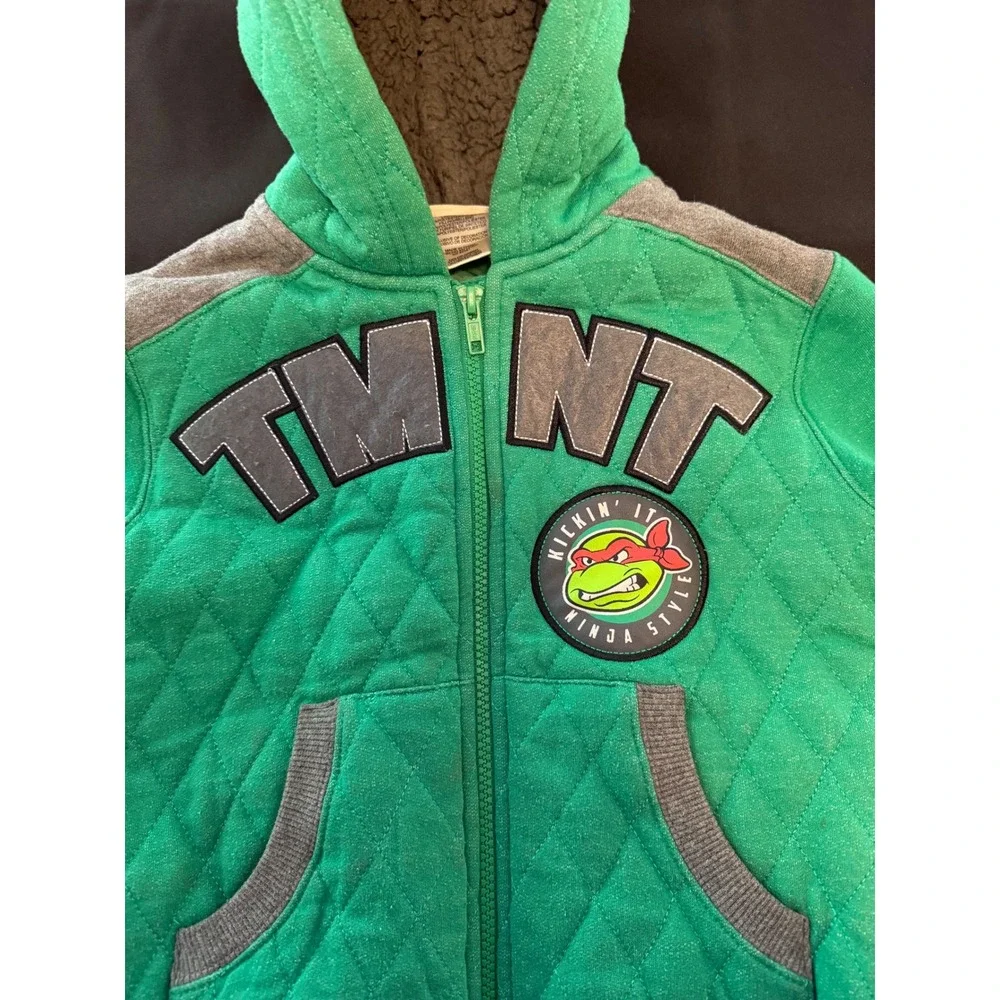 Nickelodeon TMNT Quilted Zip Hoodie Green Turtle Power Sherpa Hood Kids 4 SC5100
